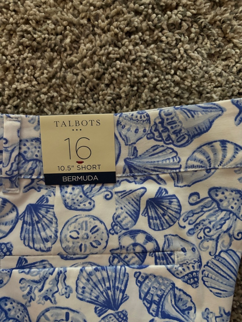 Talbots Blue and White Sea Shell Print Bermuda Shorts - Picture 2 of 5